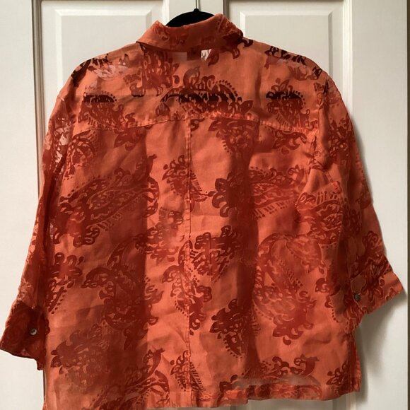 Notations orange burn out patterned blouse, size XL - Picture 2 of 5